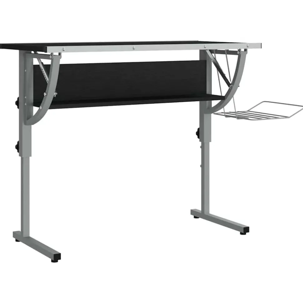 vidaXL Tekentafel 110x53x(58-87) cm bewerkt hout en staal zwart/grijs