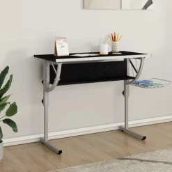 vidaXL Tekentafel 110x53x(58-87) cm bewerkt hout en staal zwart/grijs