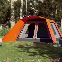 vidaXL Tent met luifel 9-persoons snelontgrendeling grijs en oranje
