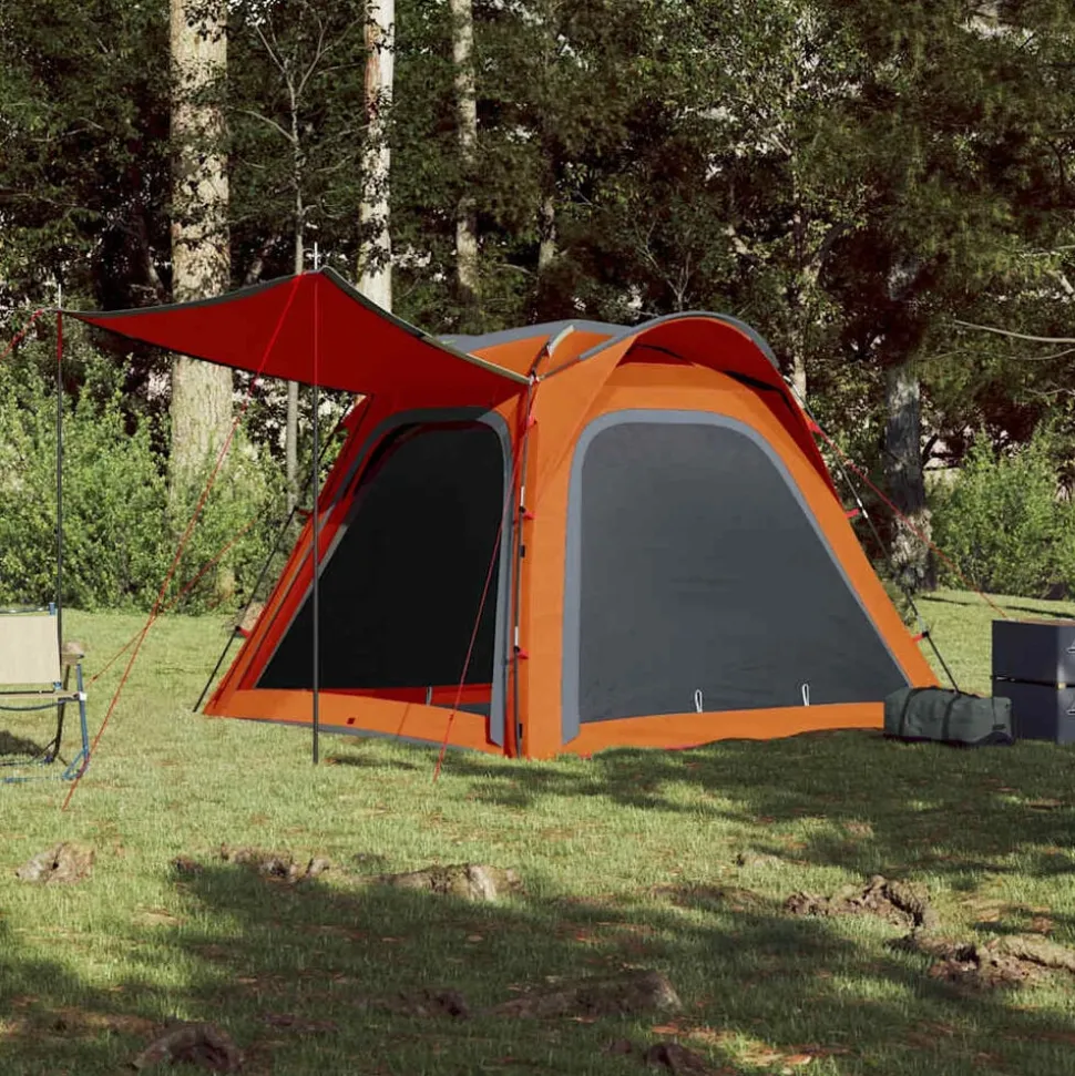 vidaXL Tent 4-persoons waterdicht snelontgrendeling grijs en oranje