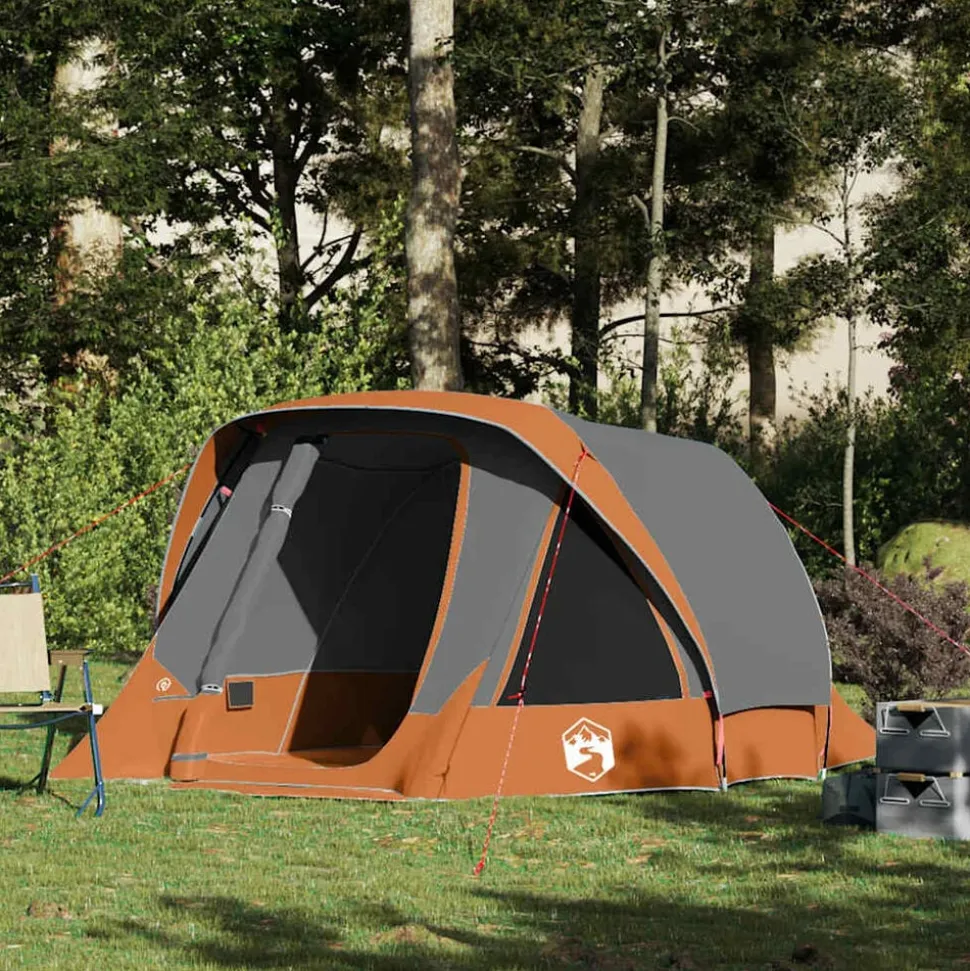vidaXL Tent 4-persoons waterdicht grijs en oranje