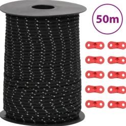 vidaXL Tentscheerlijn met reflecterende strips en spanners 50 m 3 mm