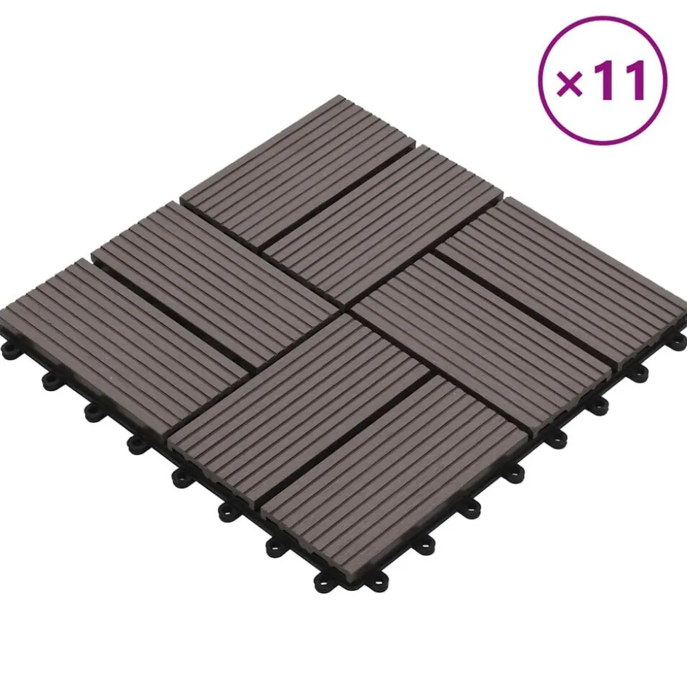 vidaXL Terras Tegel 11 pcs Donkerbruin 30 x 30 cm WPC