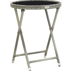vidaXL Theetafel 60 cm poly rattan en gehard glas grijs