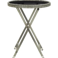vidaXL Theetafel 60 cm poly rattan en gehard glas grijs