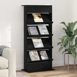 vidaXL Tijdschrift Rek Zwart Eiken 70 x 41 x 156 cm Bewerkt hout
