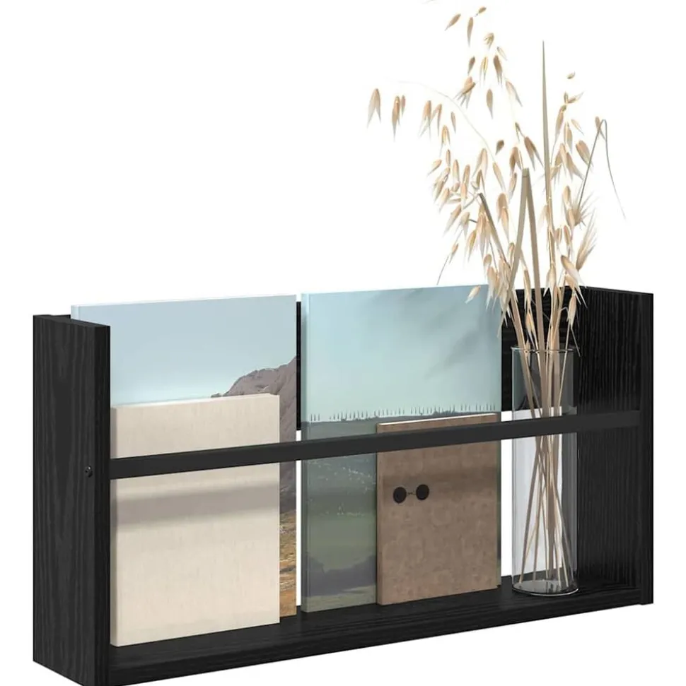 vidaXL Tijdschrift Rek Zwart Eiken 60 x 12 x 30 cm Bewerkt hout