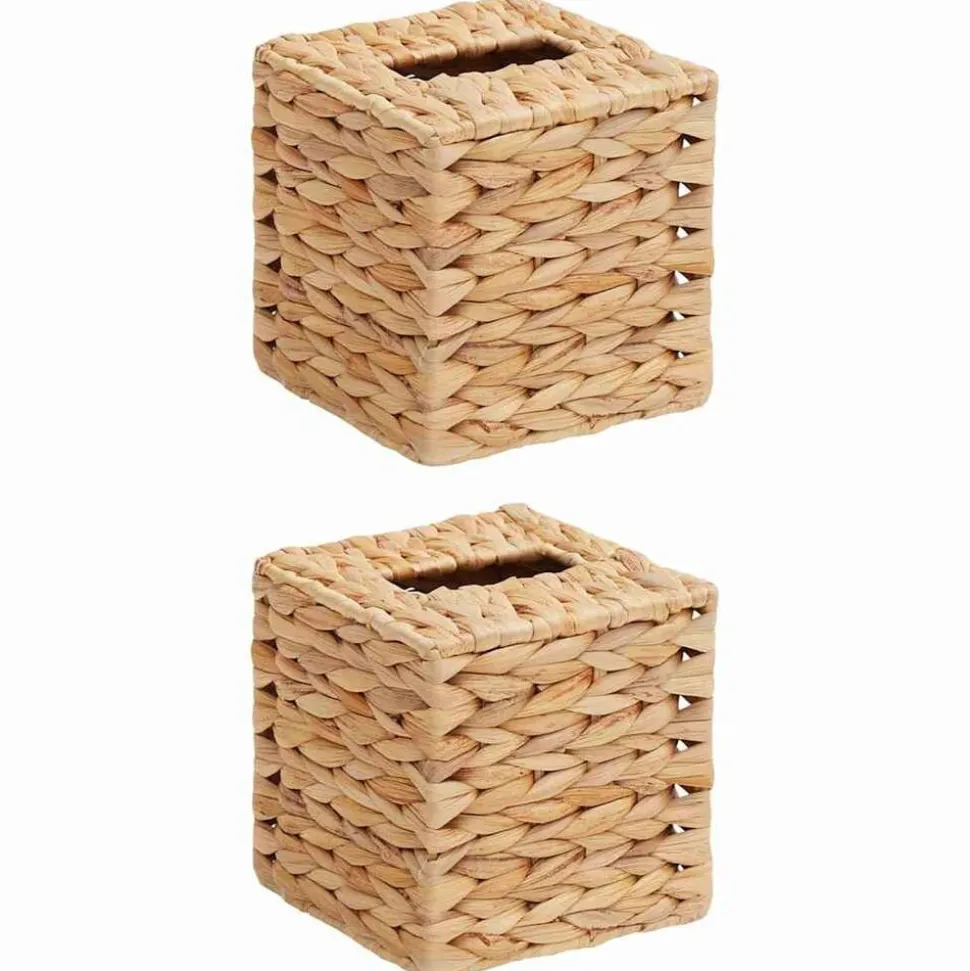 vidaXL Tissueboxhoezen 2 pcs Waterhyacint 14,5 x 14,5 x 15 cm Naturel