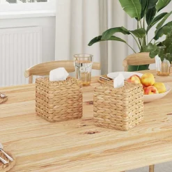 vidaXL Tissueboxhoezen 2 pcs Waterhyacint 14,5 x 14,5 x 15 cm Naturel