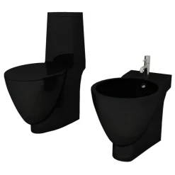 vidaXL Toilet- en bidetset keramiek zwart