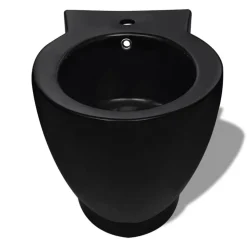 vidaXL Toilet- en bidetset keramiek zwart