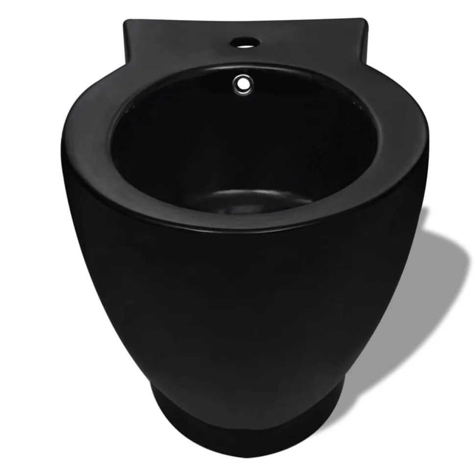 vidaXL Toilet- en bidetset keramiek zwart