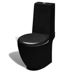 vidaXL Toilet- en bidetset staand keramiek zwart