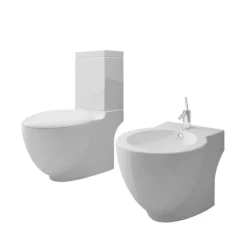 vidaXL Toilet- en bidetset keramiek wit