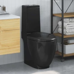 vidaXL Toilet met afvoer achter keramiek zwart