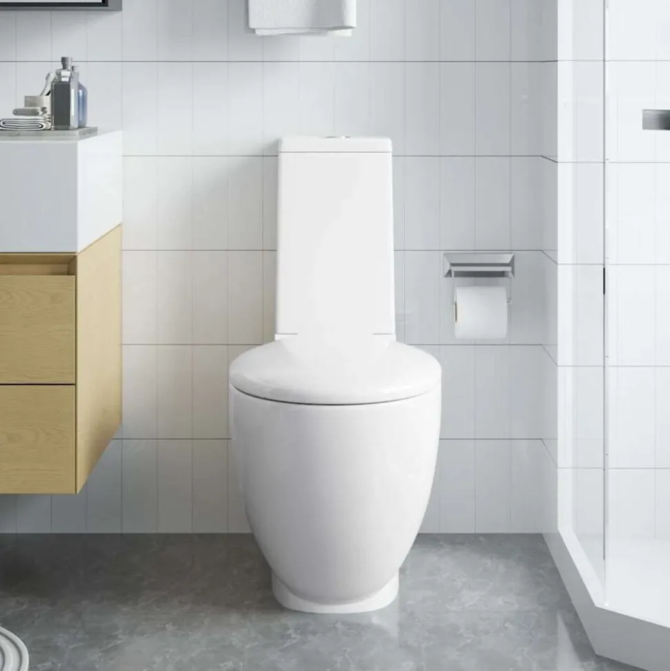 vidaXL Toilet rond afvoer onder keramiek wit