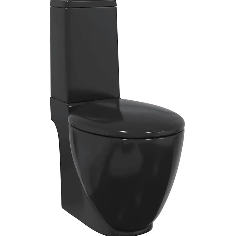 vidaXL Toilet rond afvoer onder keramiek zwart