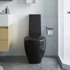 vidaXL Toilet rond afvoer onder keramiek zwart