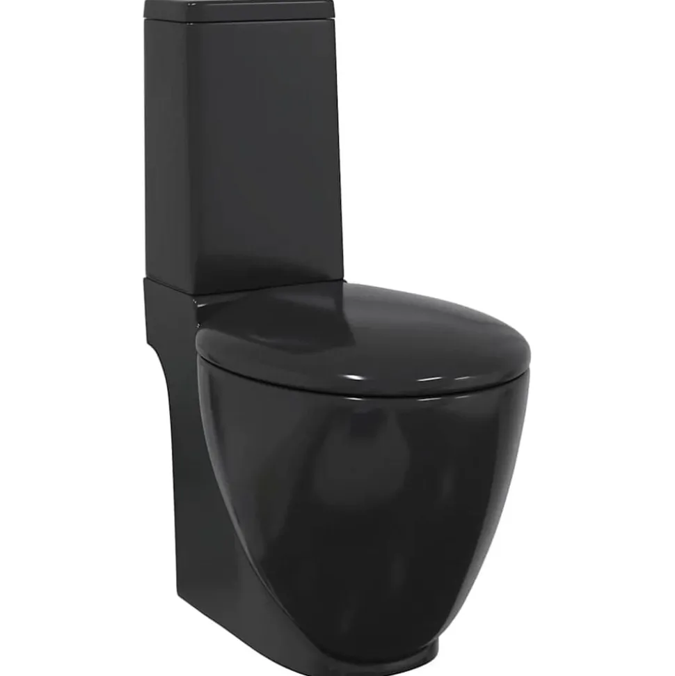 vidaXL Toilet rond afvoer onder keramiek zwart