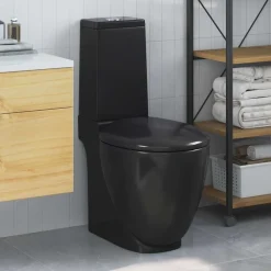 vidaXL Toilet rond afvoer onder keramiek zwart