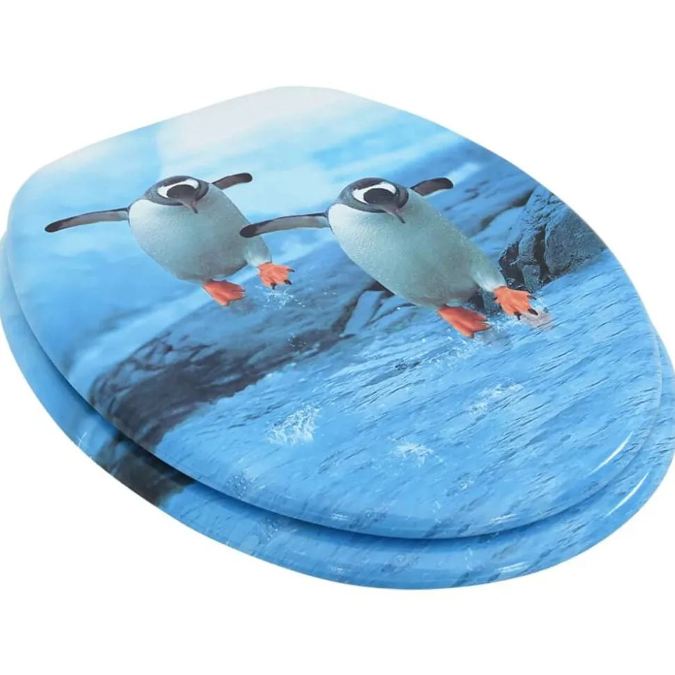 vidaXL Toiletbril met deksel pinguïn MDF