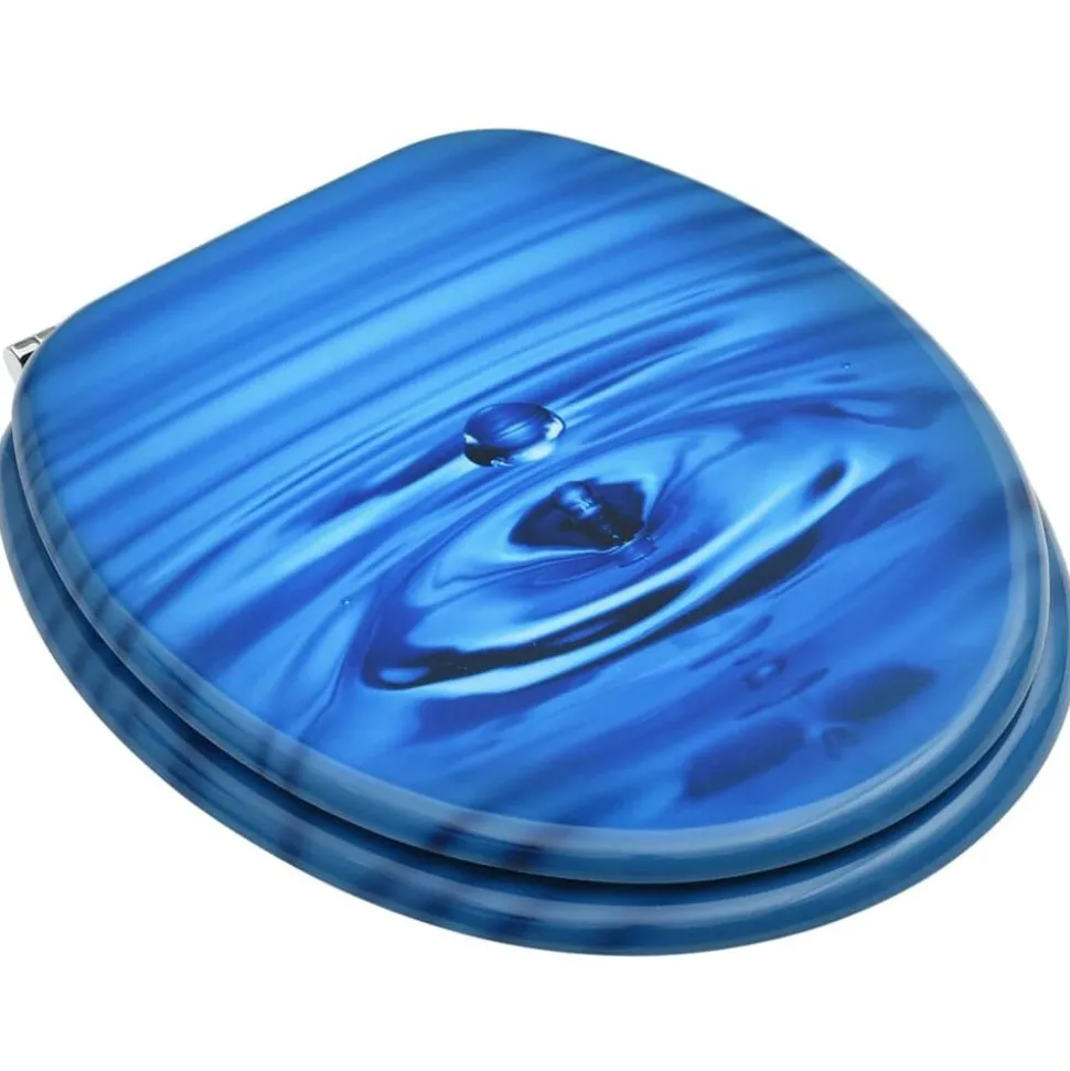 vidaXL Toiletbril met deksel waterdruppel MDF blauw