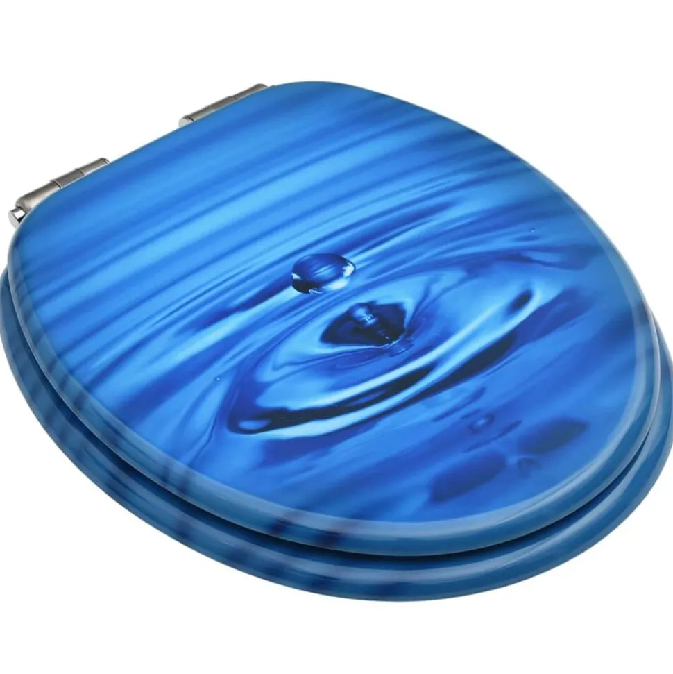 vidaXL Toiletbril met soft-close deksel waterdruppel MDF blauw