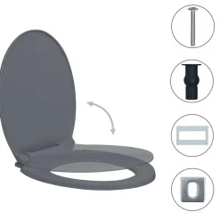vidaXL Toiletbril soft-close en quick-release ovaal grijs