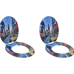 vidaXL Toiletbrillen 2 st met soft-close deksels MDF New York ontwerp