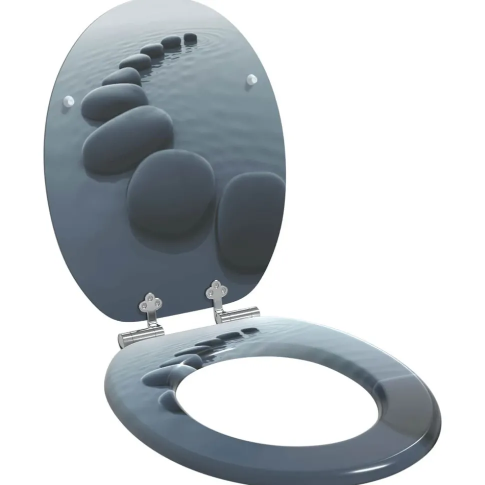 vidaXL Toiletbrillen 2 st met soft-close deksels MDF steenontwerp