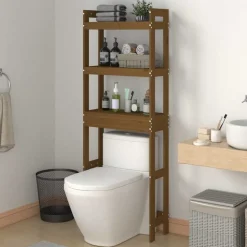 vidaXL Toiletrek 63x26x171 cm massief grenenhout honingbruin