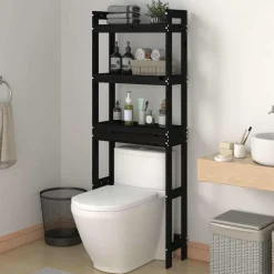 vidaXL Toiletrek 63x26x171 cm massief grenenhout zwart