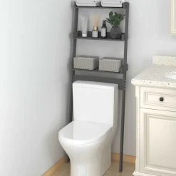 vidaXL Toiletrek 63,5x32x179 cm massief grenenhout grijs