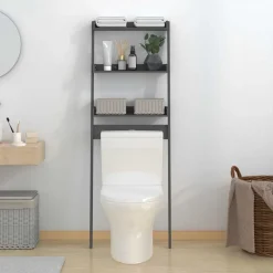 vidaXL Toiletrek 63,5x32x179 cm massief grenenhout grijs