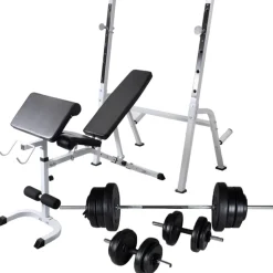 vidaXL Trainingsbank met gewichtenrek en halterset 60,5 kg