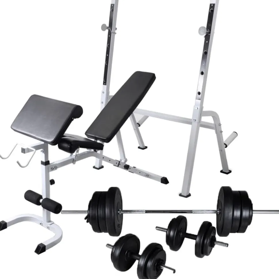 vidaXL Trainingsbank met gewichtenrek en halterset 60,5 kg