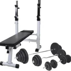 vidaXL Trainingsbank met gewichtenrek en halterset 120 kg