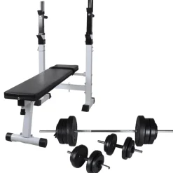 vidaXL Trainingsbank met gewichtenrek en halterset 60,5 kg