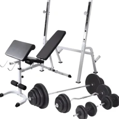 vidaXL Trainingsbank met gewichtenrek en halterset 120 kg