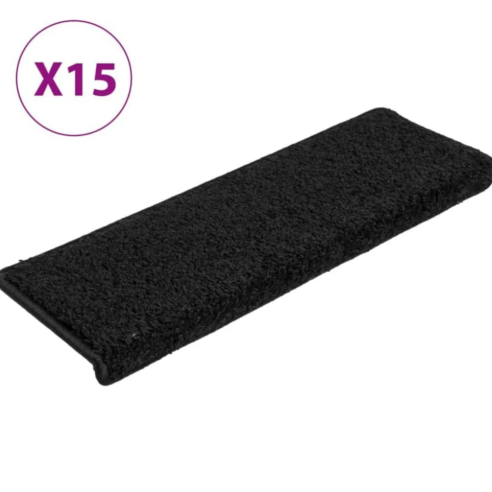 vidaXL Trapmatten 15 st 65x21x4 cm Zwart Rechthoekige Rand