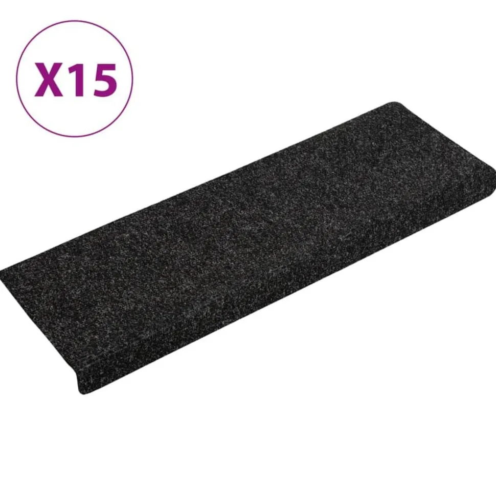vidaXL Trapmatten Zelfklevend 15 stuks 65x21x4 cm Zwart Rechthoekige Rand