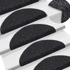 vidaXL Trapmatten Zelfklevend 15 stuks 56x17x3 cm Zwart Halfrond