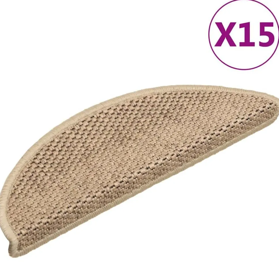 vidaXL Trapmatten zelfklevend 15 st sisal-look 56x17x3 cm zandkleurig