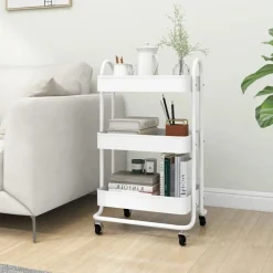 vidaXL Trolley 3-laags 43x34x79 cm staal wit