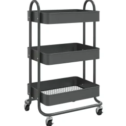 vidaXL Trolley 3-laags 43x34x79 cm staal antracietkleurig