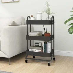 vidaXL Trolley 3-laags 43x34x79 cm staal antracietkleurig