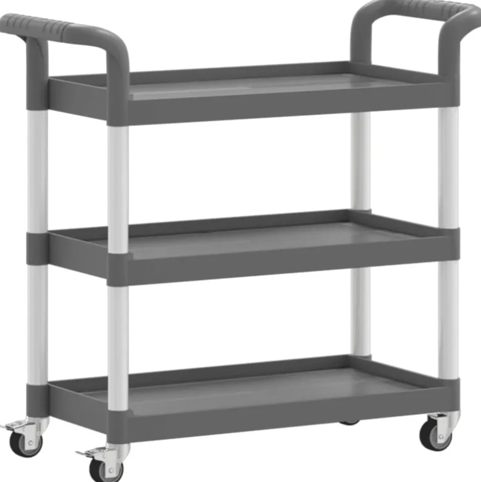 vidaXL Trolley 3-laags 77x34x72 cm aluminium grijs