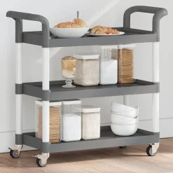 vidaXL Trolley 3-laags 77x34x72 cm aluminium grijs
