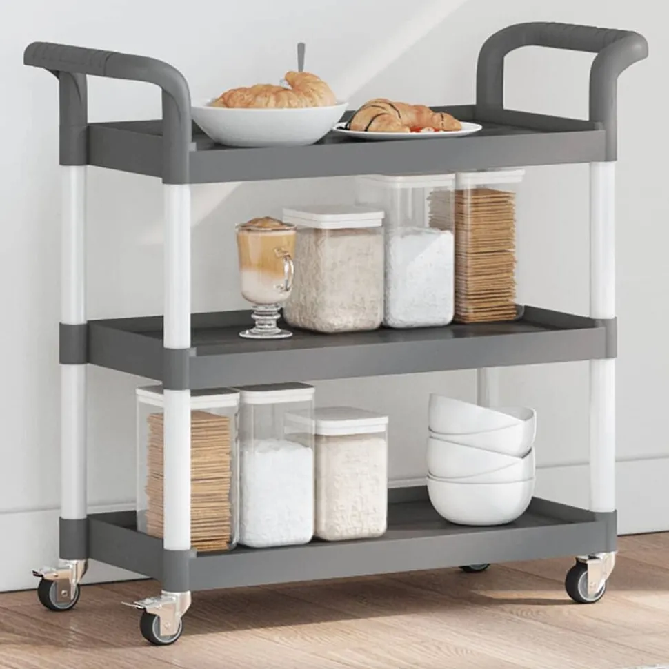 vidaXL Trolley 3-laags 77x34x72 cm aluminium grijs