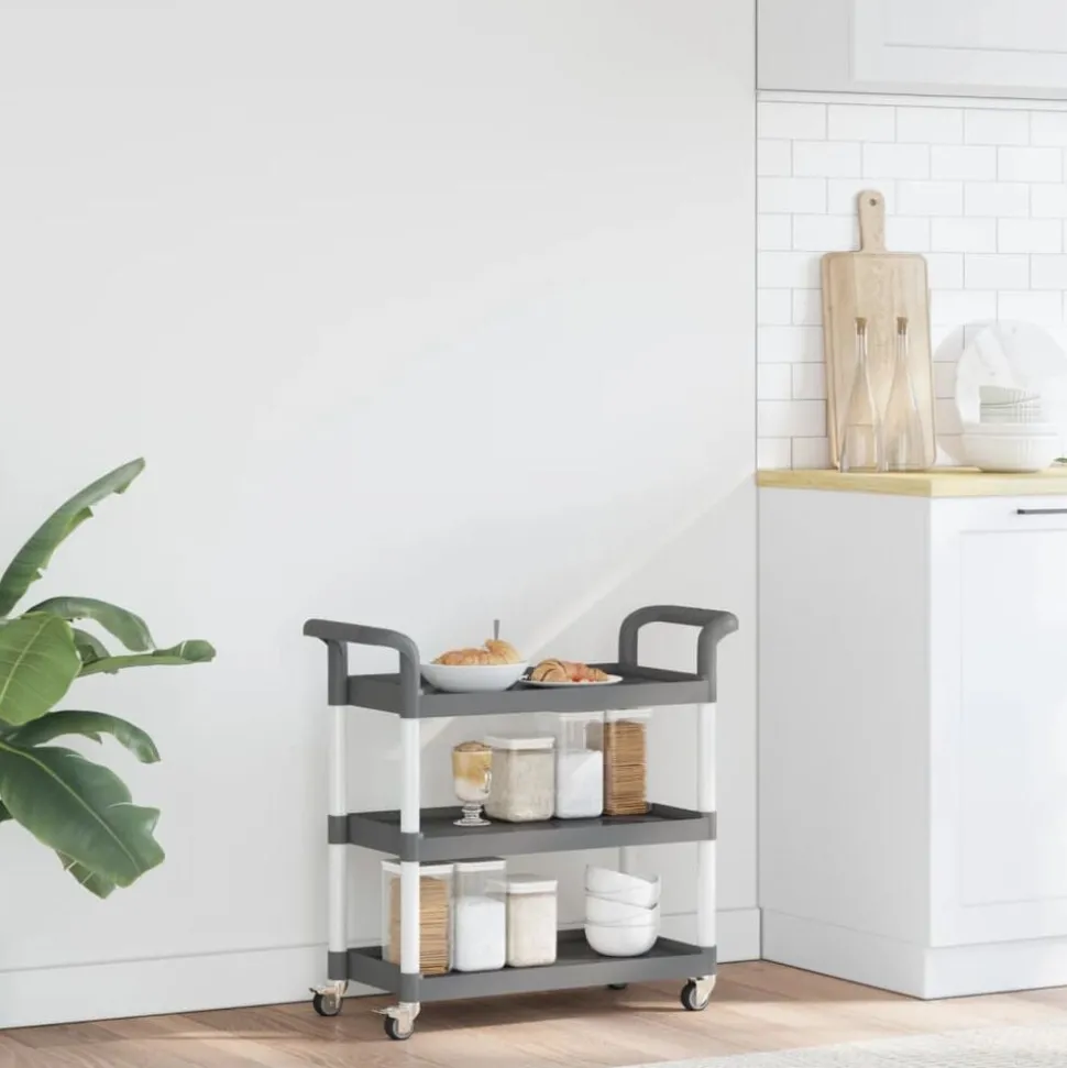 vidaXL Trolley 3-laags 77x34x72 cm aluminium grijs